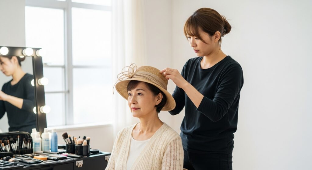 遺影撮影_帽子_ヘアメイク