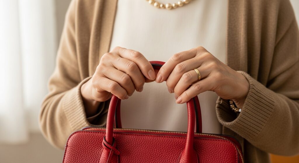 Red Leather Bag Close-up in Hand