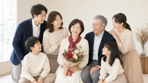 還暦の家族写真をおしゃれに撮るイメージ写真